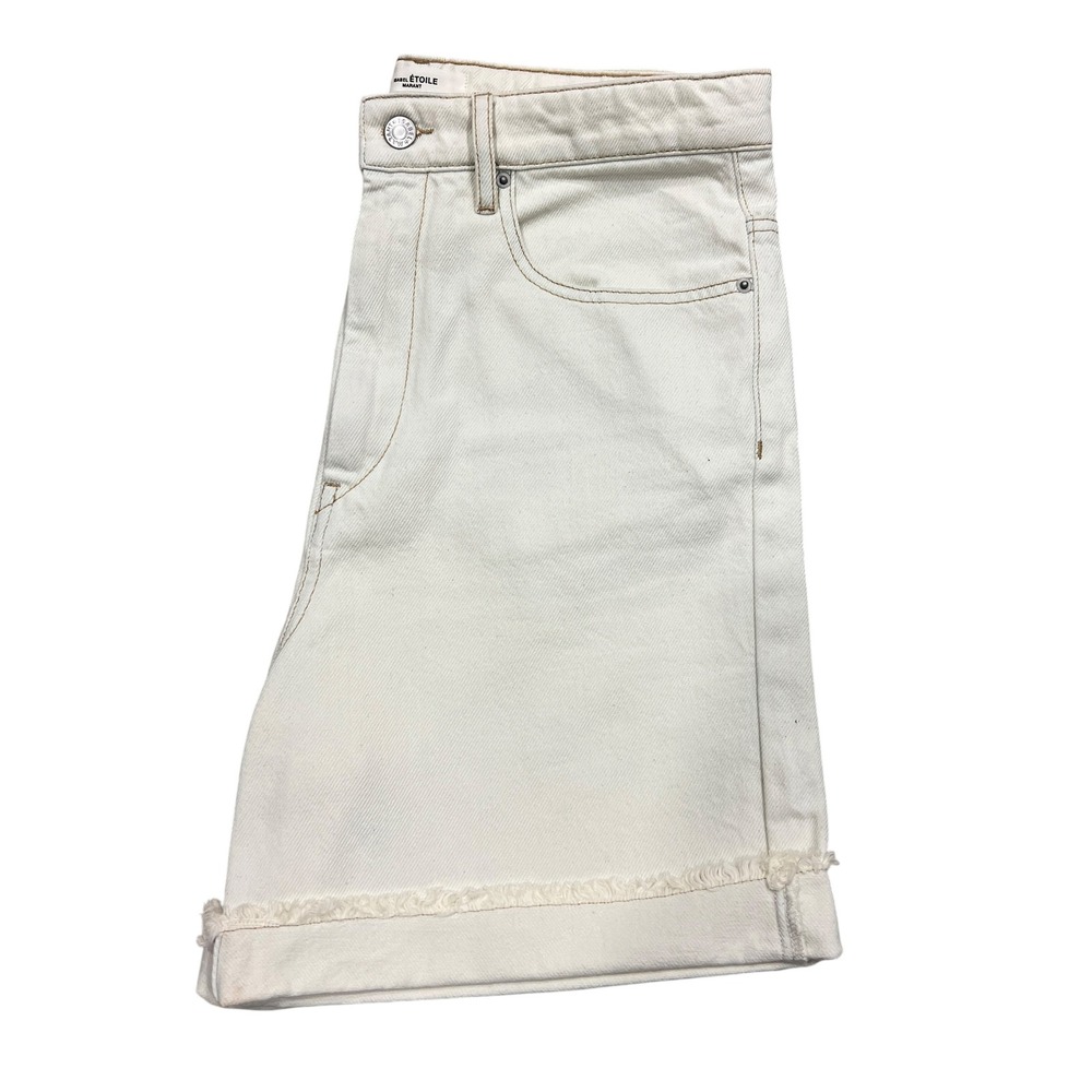Isabel Marant Etoile Women Denim Shorts High Waisted Raw Fringe Hem Size 38